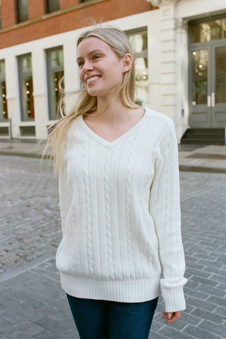Brandy Melville Great Value / Ida Cotton Cable Knit V-Neck Sweater