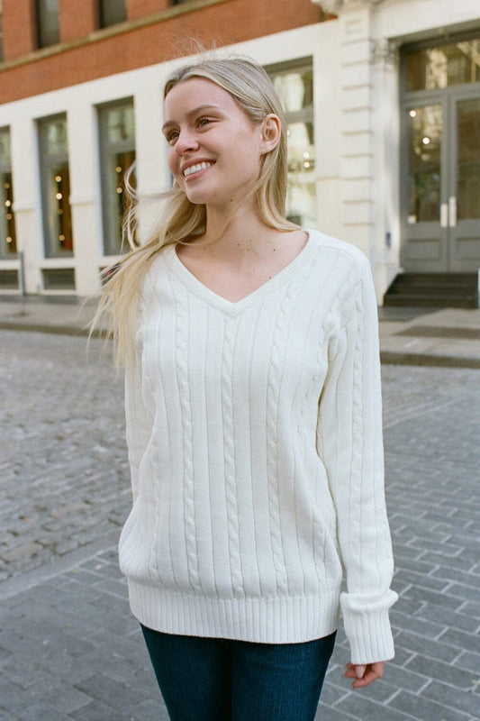 Brandy Melville Great Value / Ida Cotton Cable Knit V-Neck Sweater