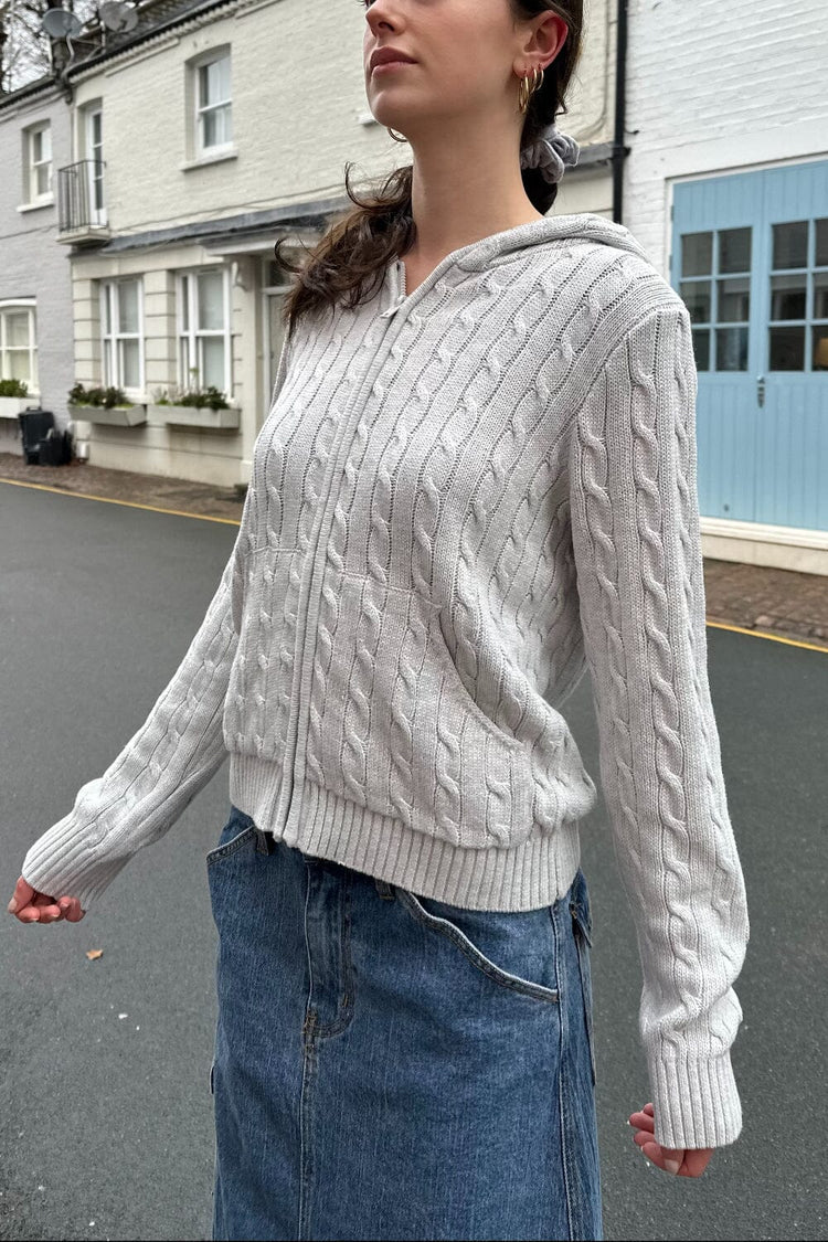 Brandy Melville Signature / Ayla Cable Knit Zip-Up Sweater