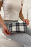 Dark Gray with White Plaid and Light Pink Stripes